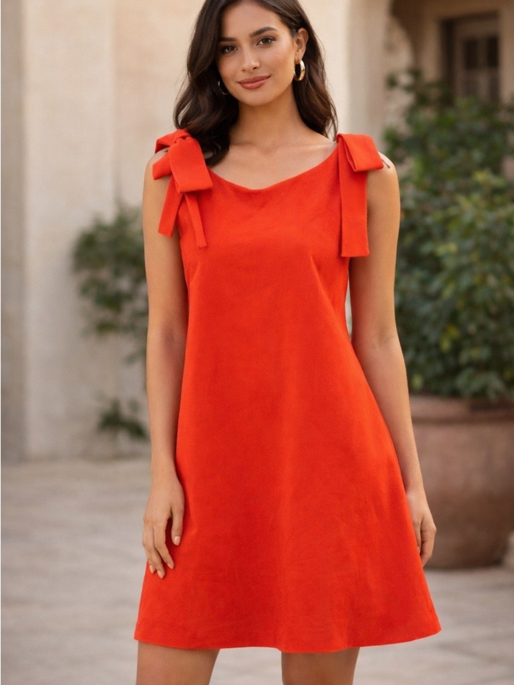 NWT Madison Tara Tie-Shoulder A-Line Dress in Bright  Redish Orange Size 10